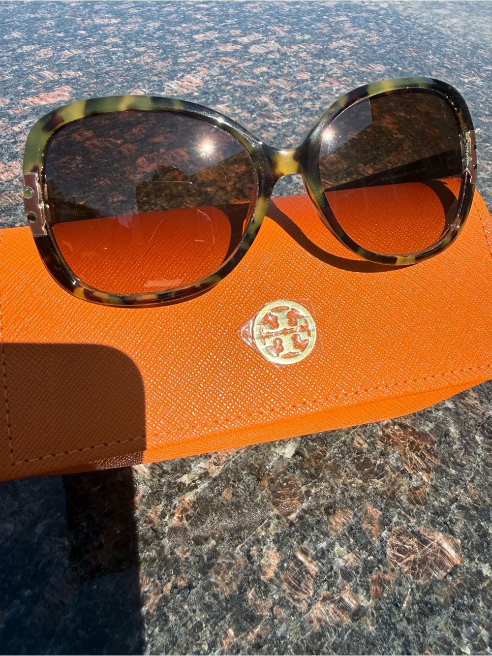 Tory Burch Women's Tortoiseshell Oversized Sunglasses with Orange Case